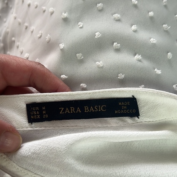 Zara Basic White Dot Chiffon Puff Sleeve Blouse Size M - Picture 8 of 11